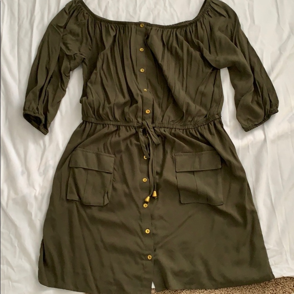 Army green off-shoulder dress